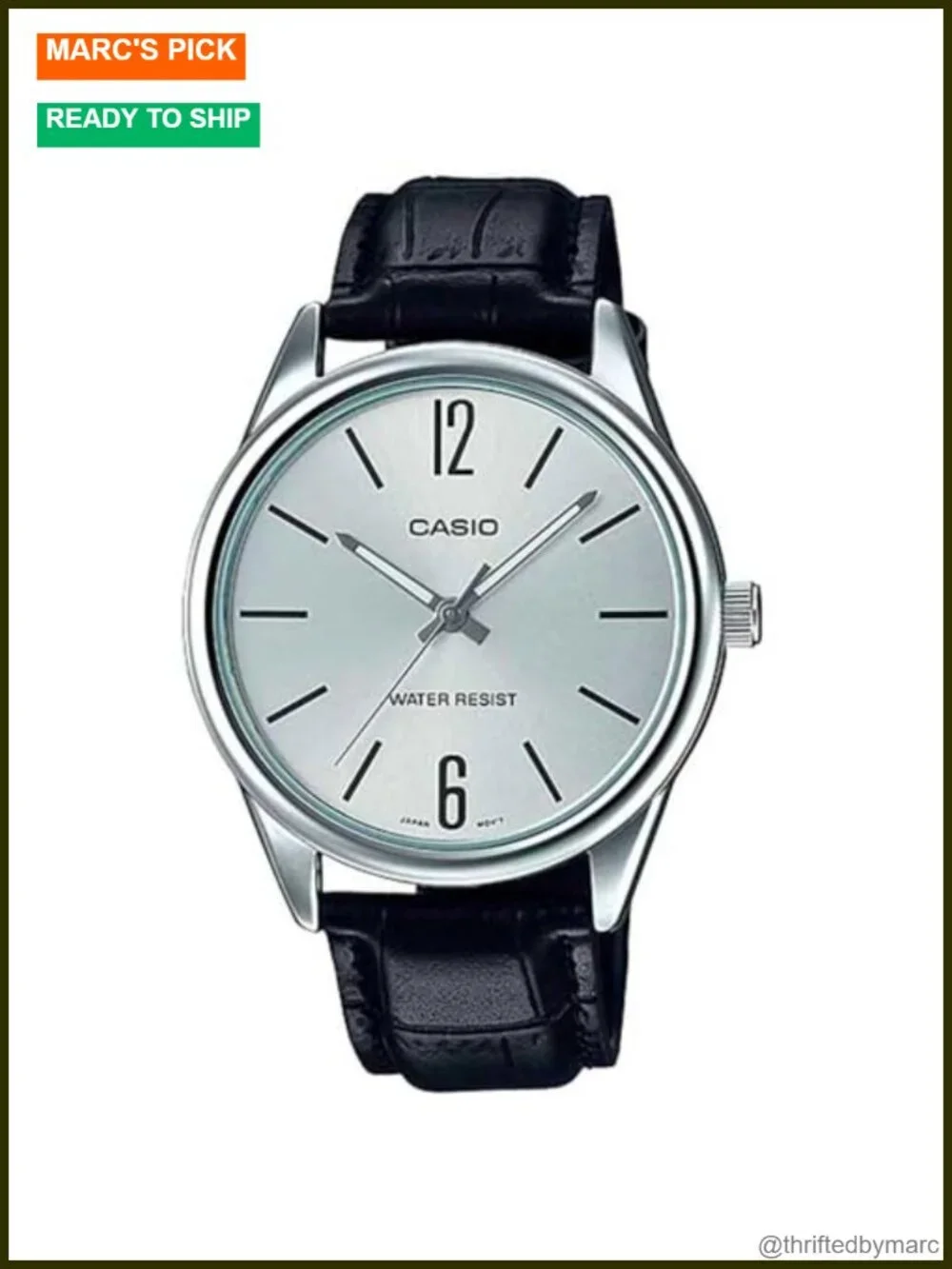 Men's Standard Analog Black Leather Band Silver Dial Watch